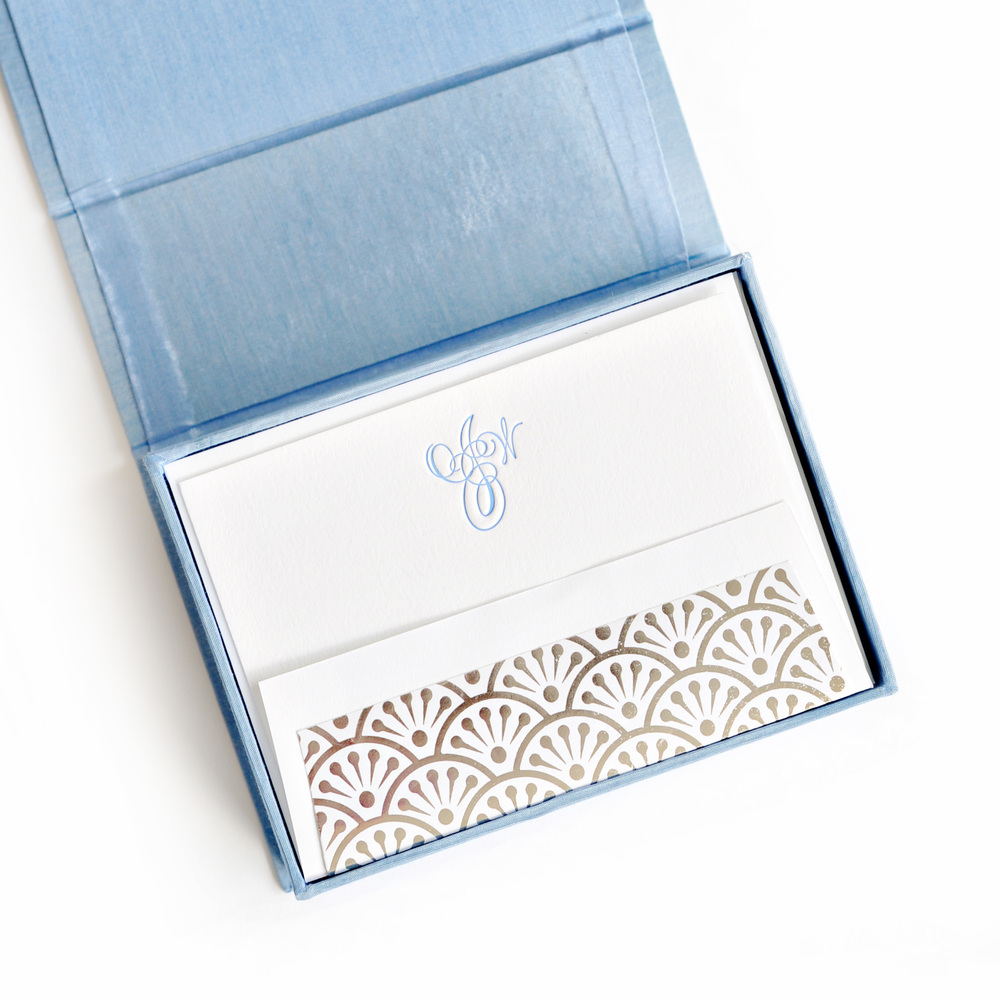 Petite Light Blue Silk Stationery Box - P20 — Haute Papier
